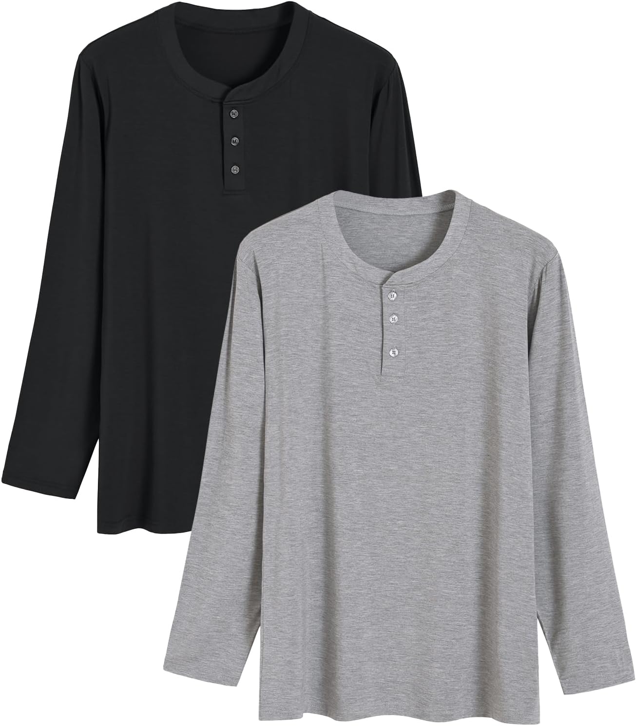Latuza Men's Long Sleeve Pajama Shirt 2 Pack Henley Neck Sleep Tops