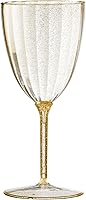 Vista 2 de Posh Setting Copas de vino de plástico dorado con purpurina de 7 onzas, vasos desechables de plástico duro, tazas con tallo para tostar, bodas