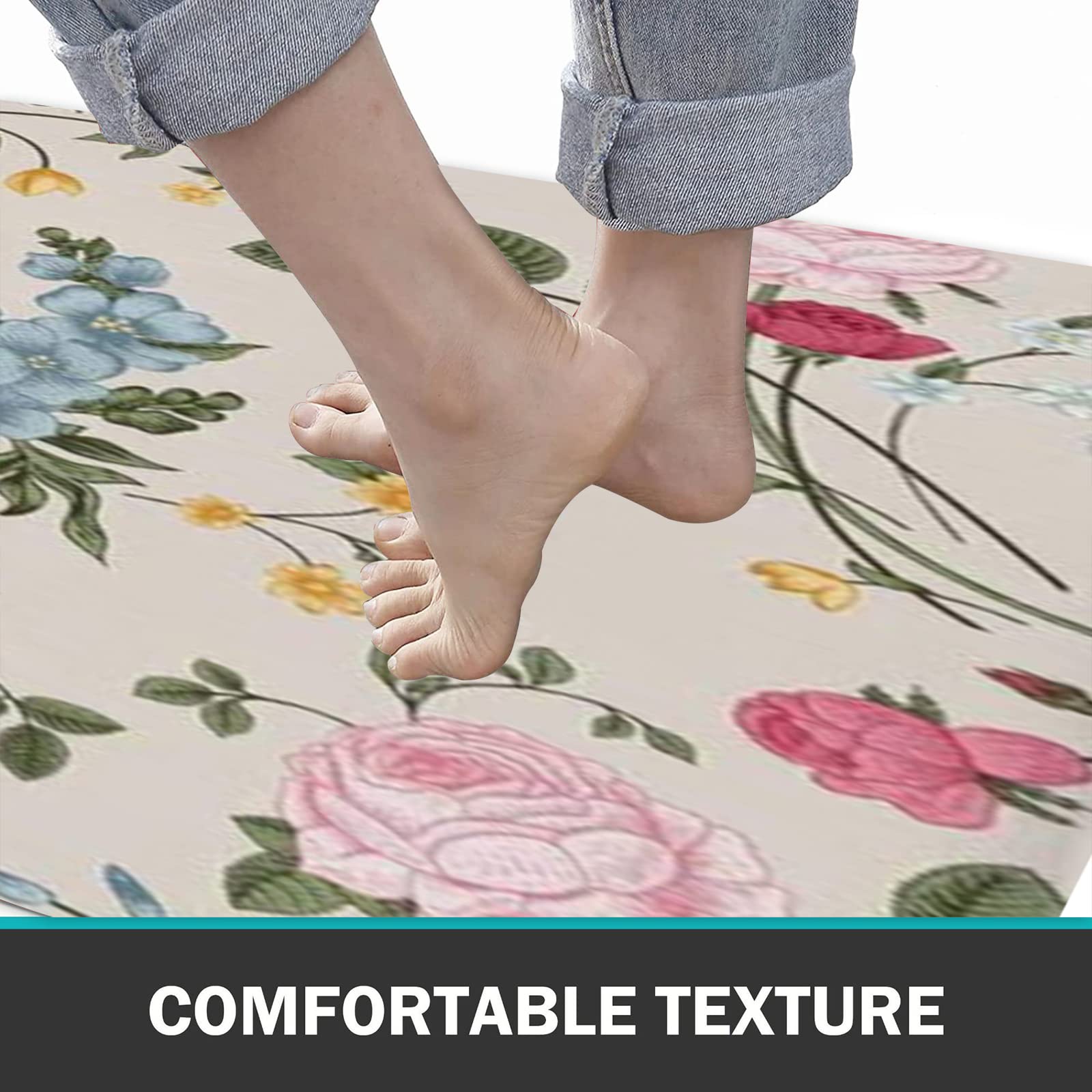 Tappeto da Bagno in Microfibra, Tappetino da Bagno Antiscivolo,Fiori di rugiada rosa romantica floreale,Morbido, Facile da Pulire, Molto Assorbente per Bagno, Camera da letto, Interni 60x100 cm