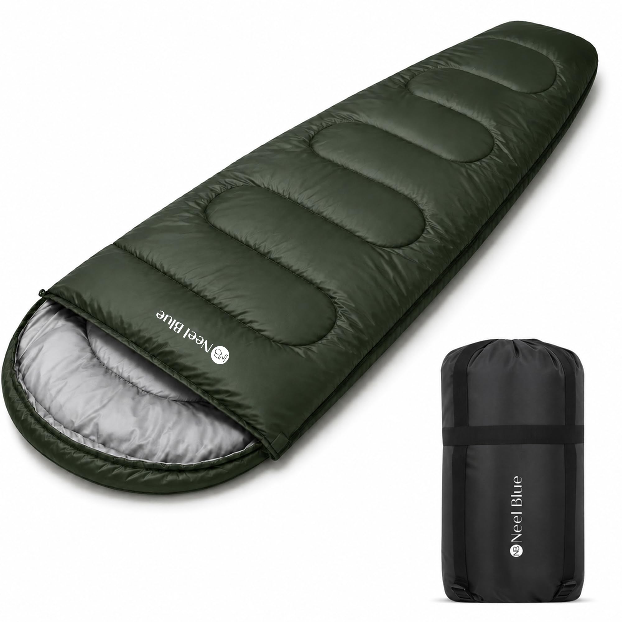 Trimming Shop Green Mummy Sleeping Bag for 6ft Adults, 3-4 Season Camping Sleeping Bag with Hood, Waterproof, Lightweight, Warm, Washable, Outdoor Sleep Bag for Hiking, Travel Camping Accessories