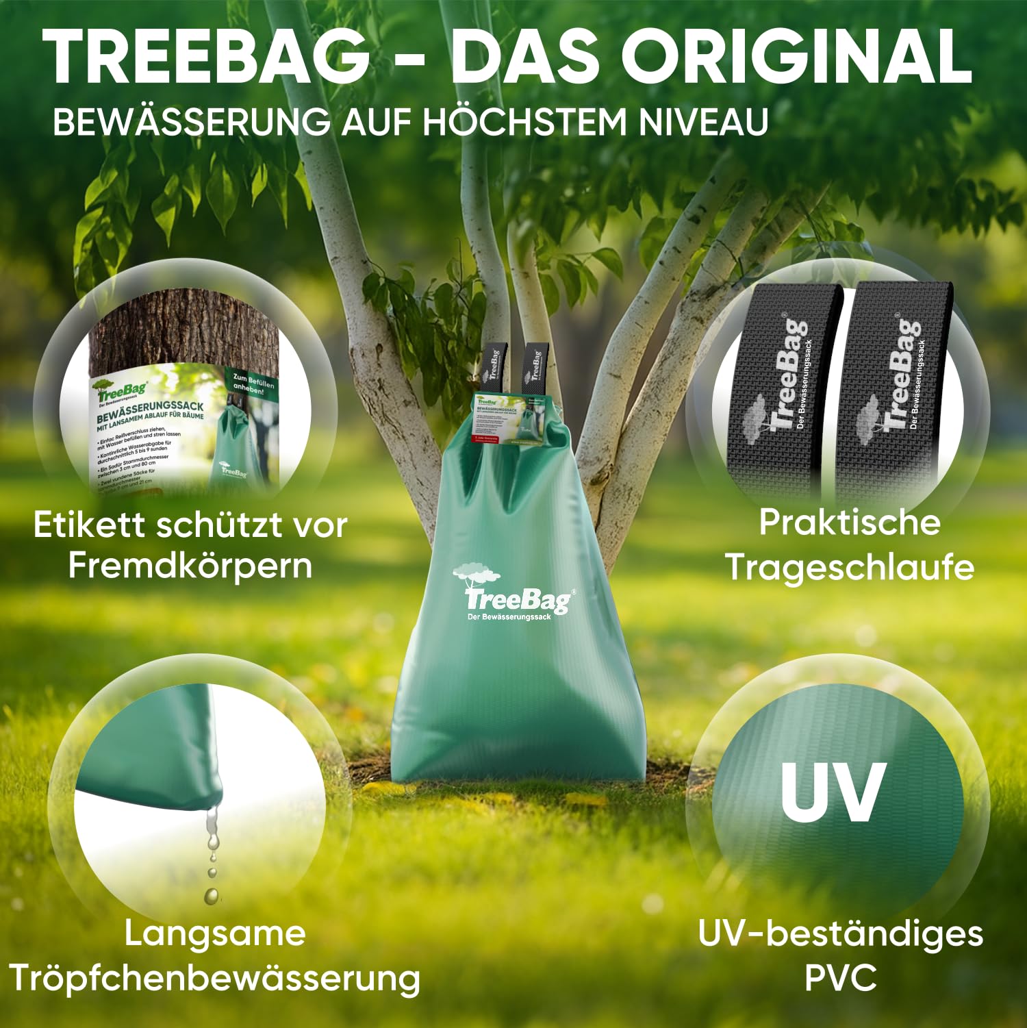 Wassersack für Bäume 2 x 75L – UV-stabiler Baumbewässerungssack aus PVC – Effektiver Bewässerungssack Baum für Garten & Stadtgrün