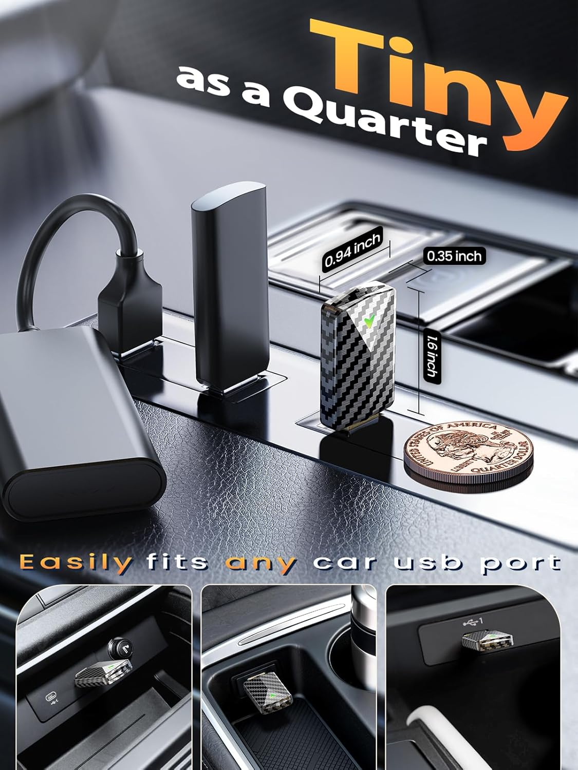 Ultral Mini Wireless CarPlay Adapter for Apple iPhone - Plug & Play, No Lantency, Converts Wired to Wireless Car Play Dongle, Fast Stable for Cars 2016+ with Apple CarPlay Carbon