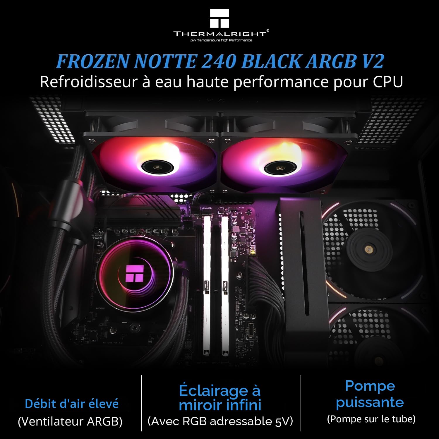 Thermalright Frozen Notte 240 BLACK ARGB V2 refroidisseur de processeur de refroidissement par eau, ventilateurs PWM doubles,roulements S-FDB,adapté pour AMD/AM4 AM5,Intel LGA 1700/1150/1151/1200/2011