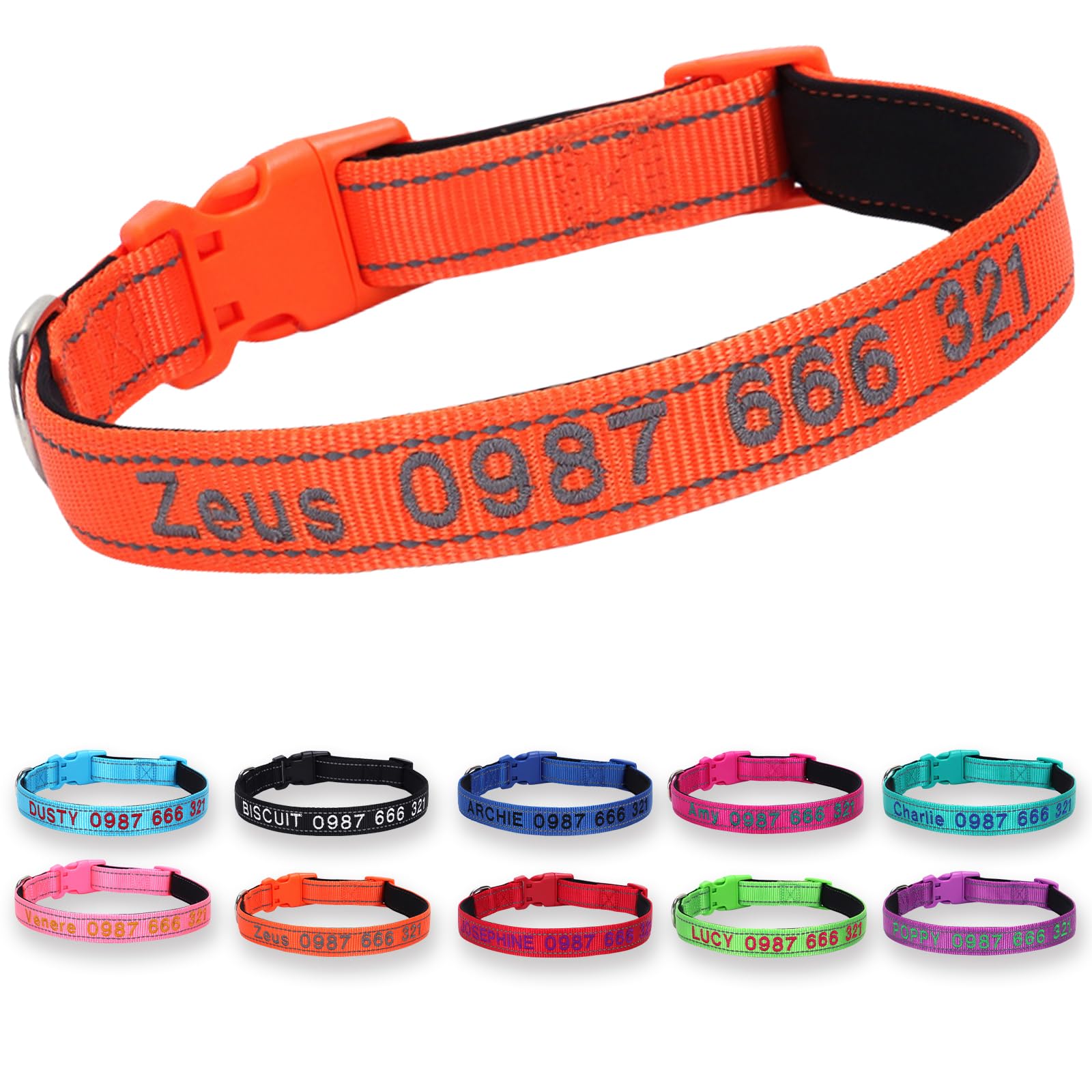 Padded Dog Collar,Soft Neoprene Personalized Pet Collar,Custom Embroidered Pet Name and Phone Number,Breathable Nylon Dog Collars,Quick Release Snap Buckle Dog Collar,Orange