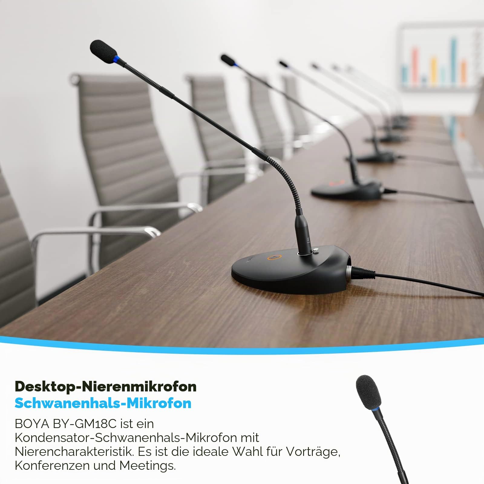 BOYA Desktop-Kondensator-Podium-Mikrofon, 45.7 cm (18 Zoll), zweifach gefaltet, Schwanenhals-Mikrofon mit Stummschalttaste und LED-Anzeige, XLR-Mikrofon für Konferenzen, Meetings, Sprache, Podcast