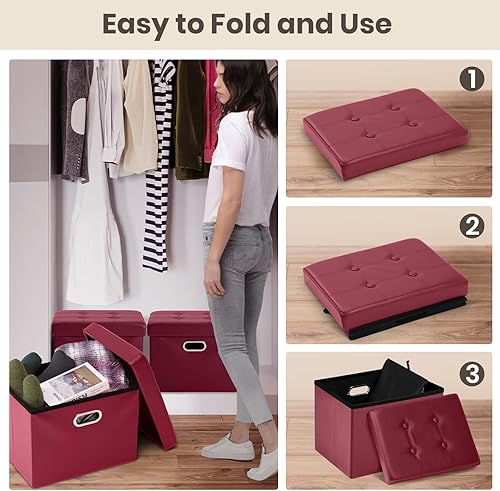 Miniatura 16 de COSYLAND - Reposapiés u otomano con almacenamiento plegable de piel, con agujero para agarrar, para habitación, tamaño pequeño, rectangular, 17 x 15