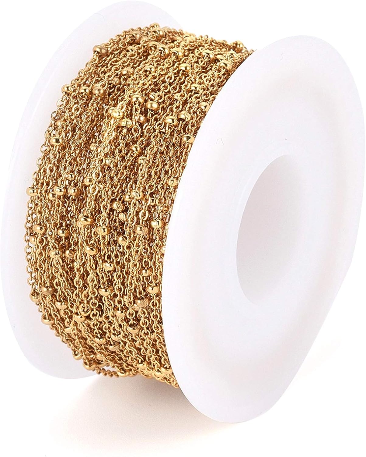 Craftdady 32 Feet Stainless Steel Beaded Ball Chain Golden Satellite Chain Twisted Curb Link Cable Cross Chain Soldered with Spool for Pendant Necklace Bracelet Earring Craft Making