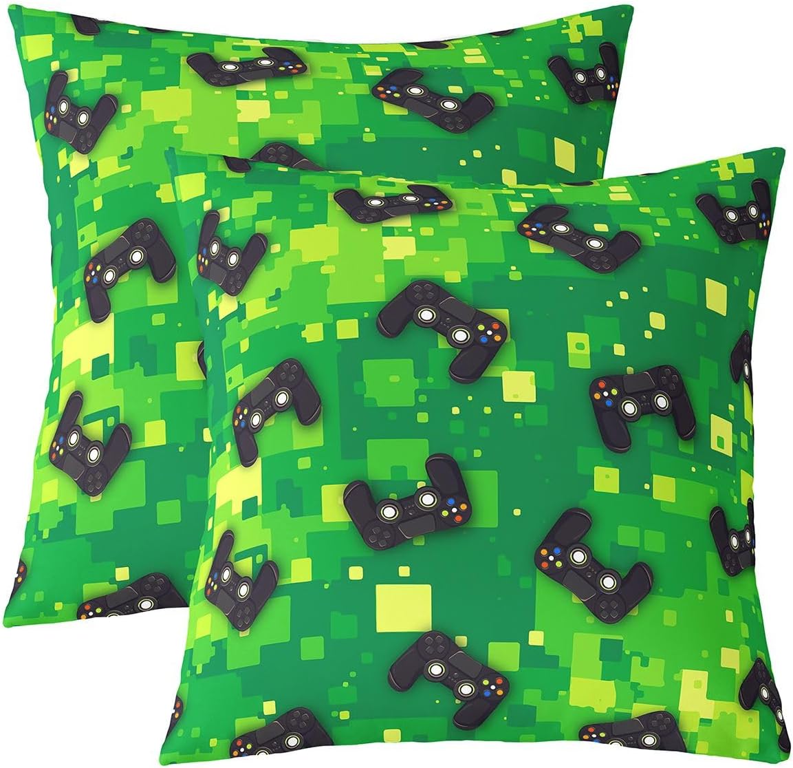 Pixelated Games Pillow Covers Set of 4,Video Games Controller Pattern Double Sides Print Pillowcase Soft,Gamepad Theme 18"x18" Cushion Case for Office Living Room,Retro Pixel Style Throw Pillow Cover image 2