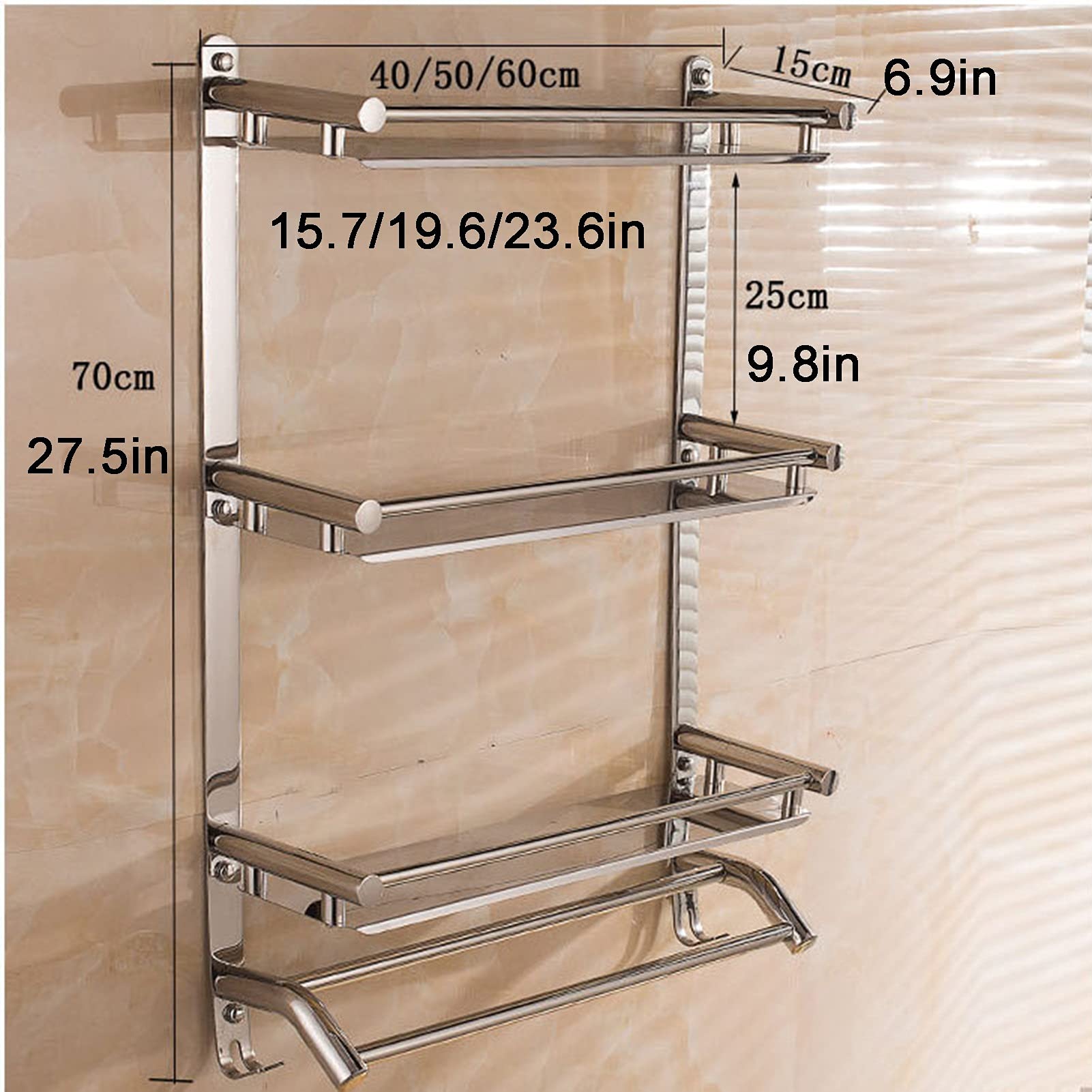 Estante de baño de vidrio templado, solución de almacenamiento de 3 niveles montada en la pared con fijaciones cromadas para organizar los artículos esenciales del baño