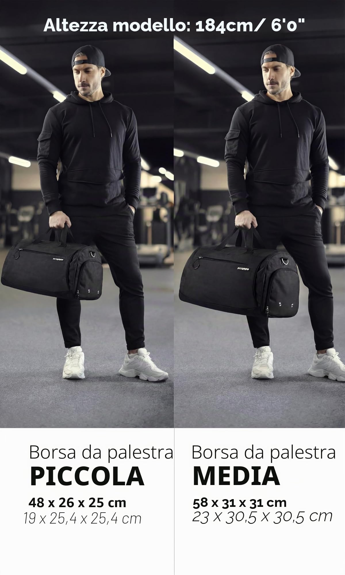Fitgriff® Borsone Palestra Uomo & Donna V1 - Borsa Sportivo con Porta Scarpe e Tasca Umida da Viaggio, Sport, Fitness, Piscina - Duffel Bag