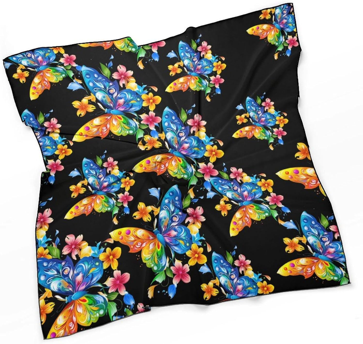 Butterfly Flowers Bandana Fashion Head Scarf Square Silk Scarf Print Neck Hair Scarfs for Women Men Gifts