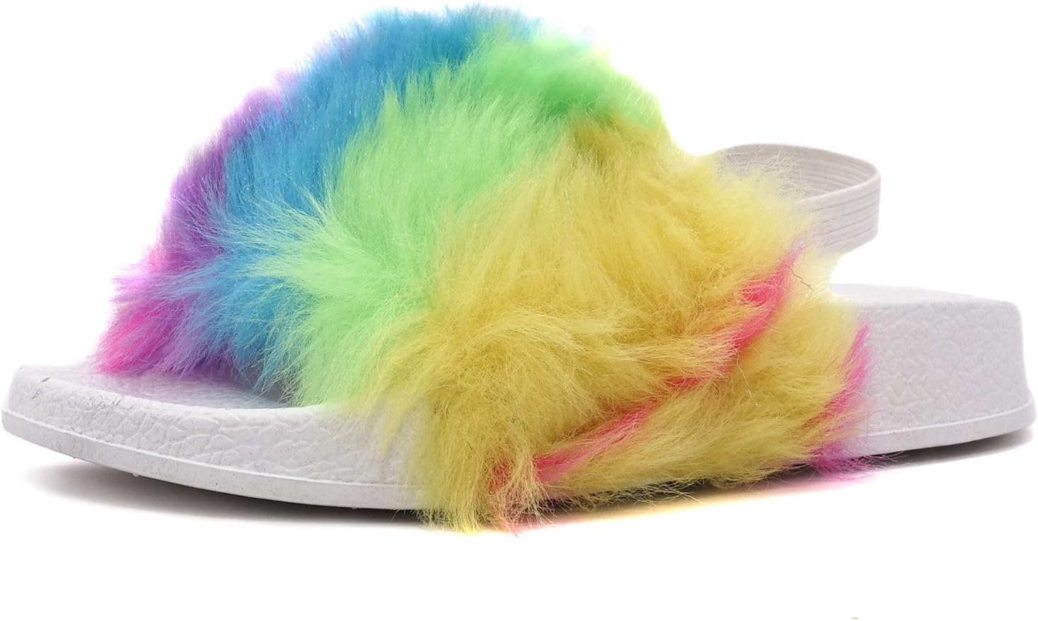 Simply Petal's Kids' Fur Slip On Slide Sandal Slippers (8 M US Toddler, White)