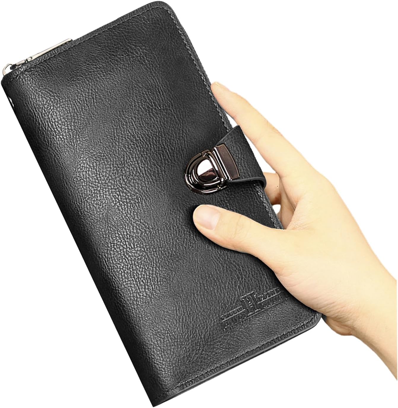 Vintage Buckle Mens Long Wallet with Wristles Snap Wallet for Women Large Mens Wallet Zipper Pocket & 15 Card Slots & ID Window Gift for Him thumbnail