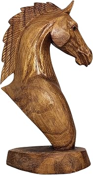 WorldBazzar 9" Hand Carved Mahogany Horse Head Bust Western Statue