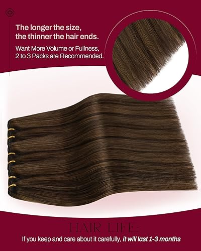 Miniatura 3 de Moresoo Extensiones de cabello humano de 22 pulgadas, doble trama, cosidas, extensiones de cabello humano castaño oscuro con mechas de cabello