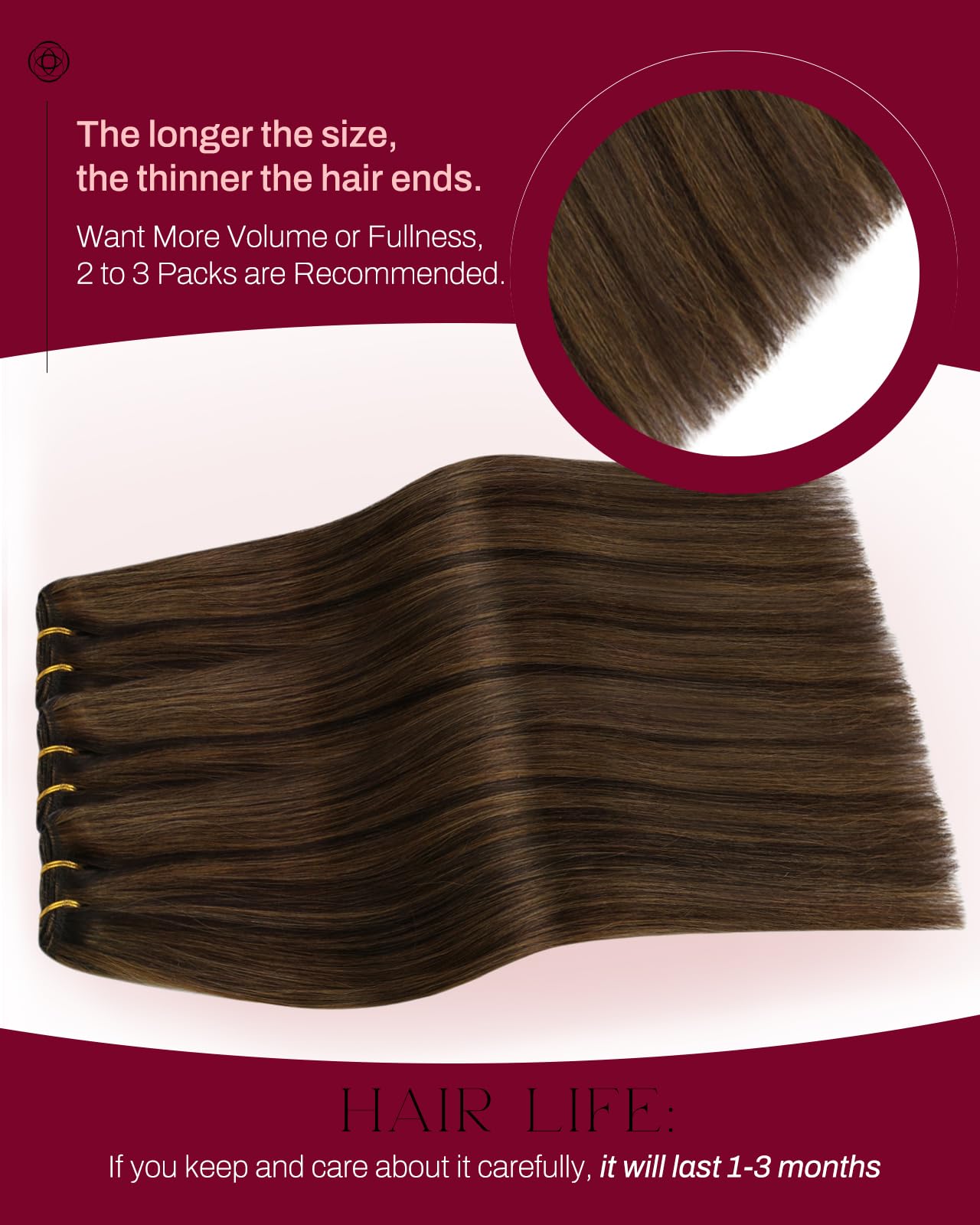 Moresoo Weft Hair Extensions Real Human Hair Darkest Brown Mixed with Chestnut Brown Weft Hair Extensions Remy Human Straight Hair 18 inch 100g/Pack #P2/8 - Image 3