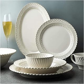 Dinnerware Set Luxury Family Dinner Service Set, Ceramics Dinner Sets, 25 Pieces White Glaze Porcelain Dinnerware Set for Wedding Gifts | Retro Cereal Bowl and Steak Pla,