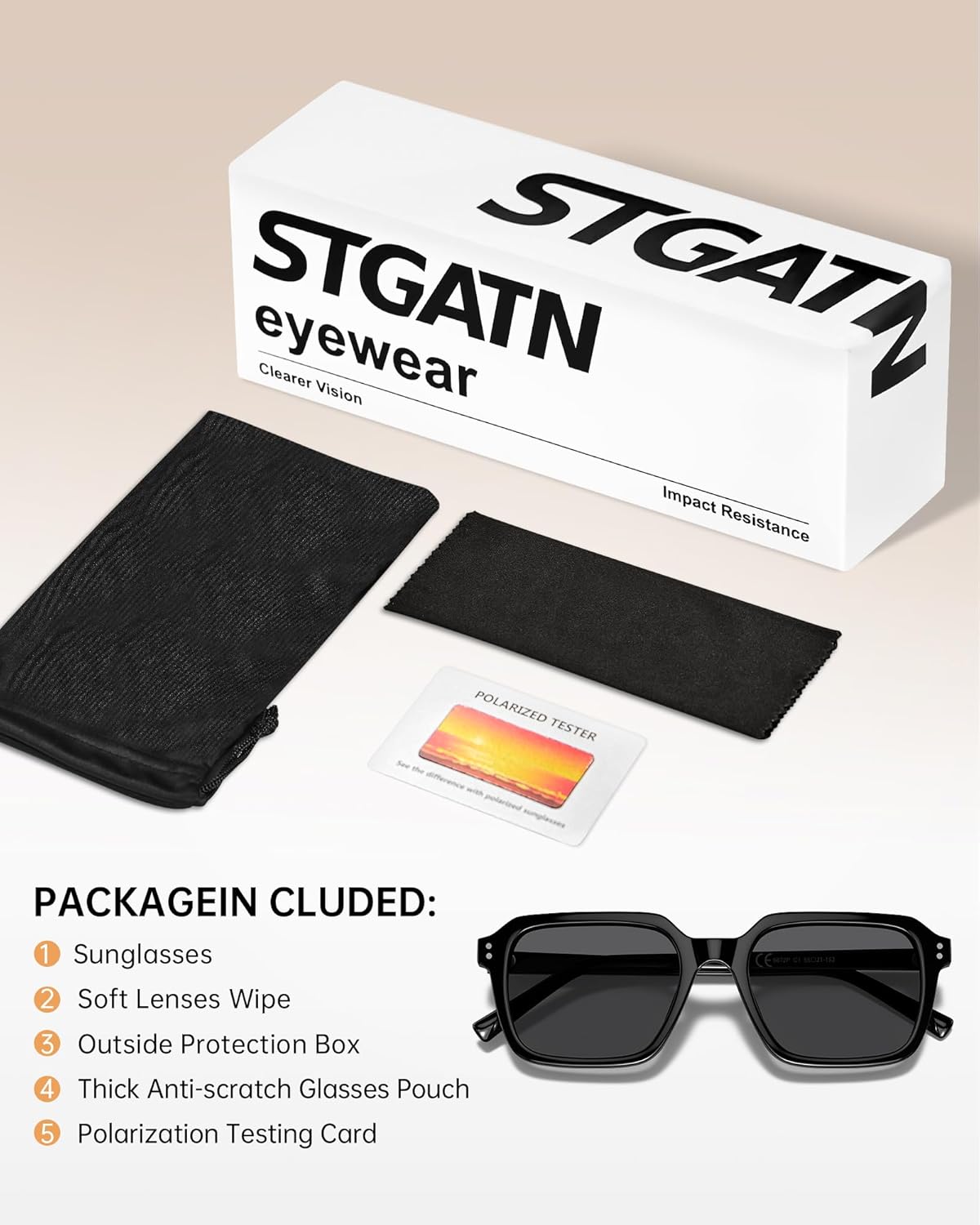 STGATN Retro Square Polarized Sunglasses for Men, UV400 Protection Sun Glasses, Trend Acetate Frame Shades - Image 7
