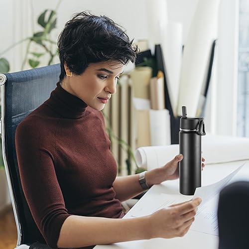 Miniatura 7 de Volhoply Botella de agua aislada de 24 onzas con popote a granel, paquete de 8 botellas de agua de boca ancha de metal con tapa con asa que mantiene