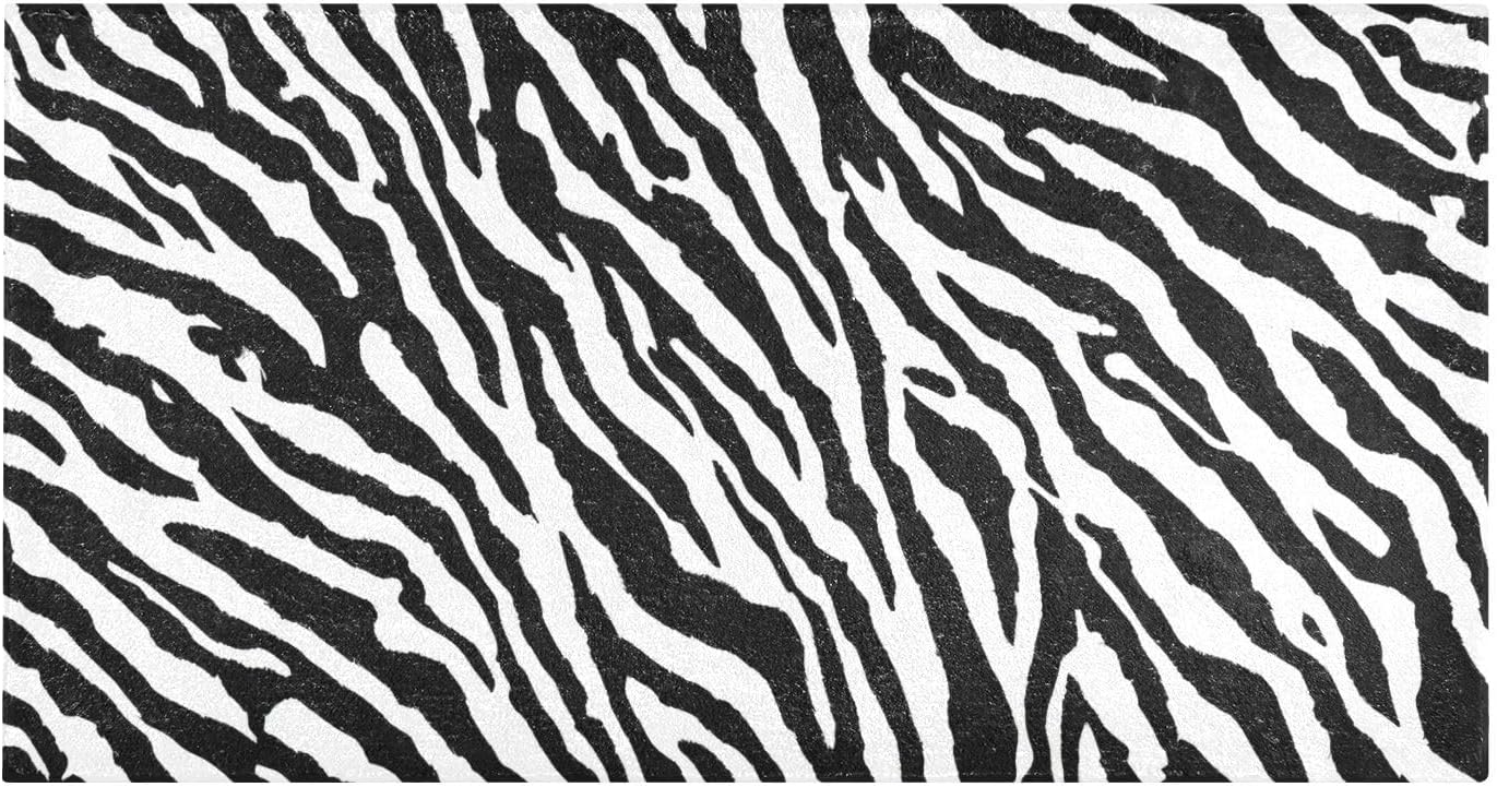 Zebra Print Black Bathroom Runner Rug, 39" x 20" Soft and Absorbent Non Slip Bath Mat, Washable Plush Mats for Bathroom Shower Kitchen