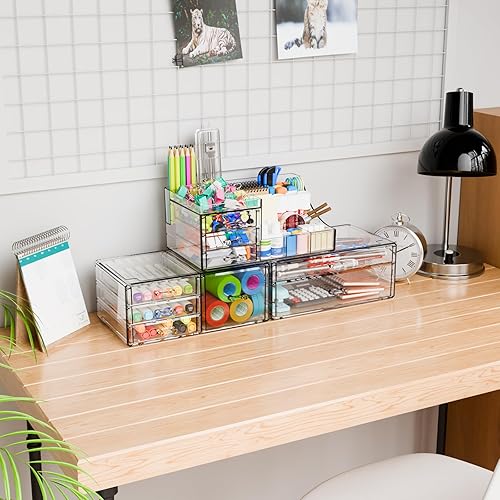 Miniatura 9 de Yieach Paquete de 3 organizadores de maquillaje transparentes escalonados para tocador, dormitorio, tocador acrílico grande, organizador de encimera