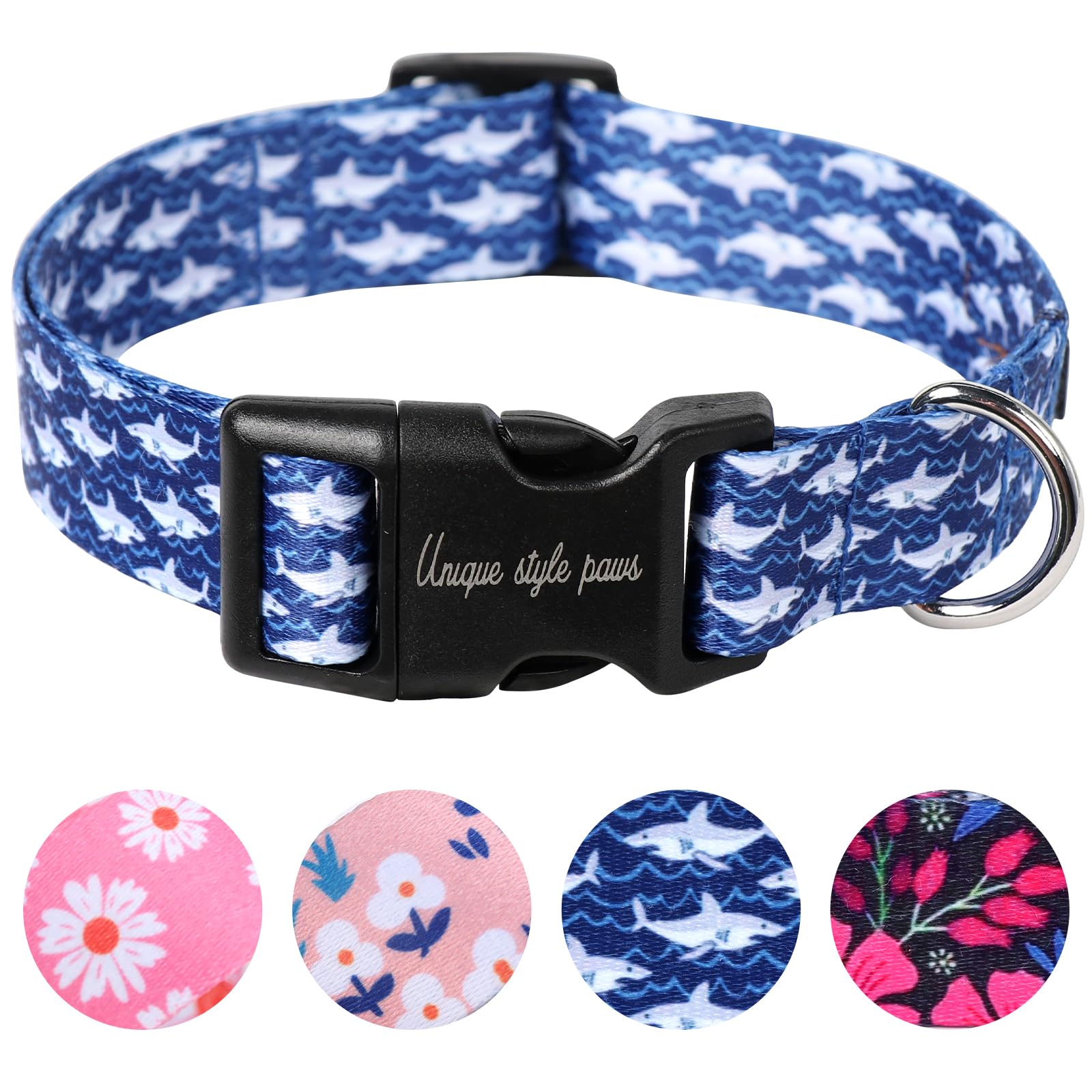 Unique style paws Blue Shark Dog Collar Puppy Collars Harnesses & Leads For Dogs Uk Bow Tie Soft Adjustable Cute Flower Comfortable Collars Pet Gift For Small Medium Large Dogs S