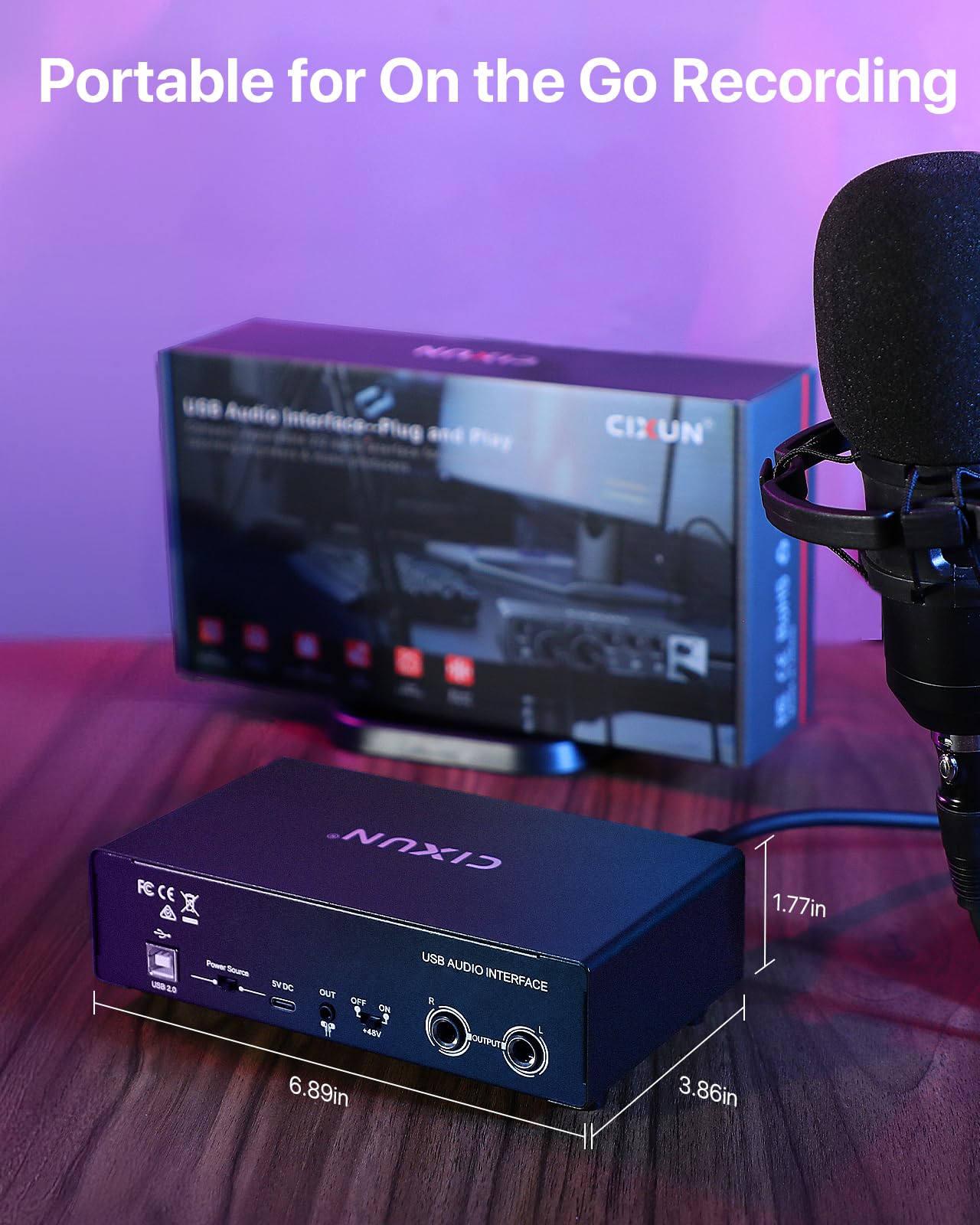 Scheda audio esterna,2×2 Interfaccia audio USB-C per PC,24 bit/192 kHz, Doppi ingressi TS/XLR,Alimentazione fantasma +48 V,per Studio/Podcast/Live Streaming (Nero))