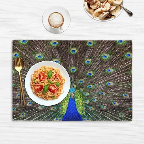 Miniatura 6 de Juego de 4 manteles individuales con textura de pavo real, lavables, impermeables, para fiestas, hogar, comedor, decoración de mesa de 18 x 12