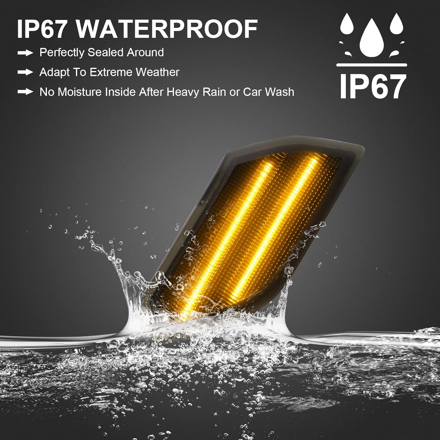 Front Side Marker Lights Compatible with Wrangler JL JLU 2018-2025 & For Gladiator JT 2020-2025, Amber Yellow Light Side Full LED (Smoked Lens)