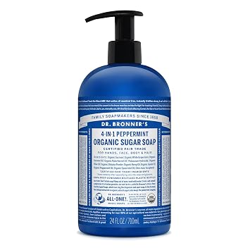 Dr. Bronners - Organic Sugar Soap Peppermint, 24 Ounce - Made with Organic Oils, Sugar & Shikakai Powder, 4-in-1 Uses Hands, Body, Face & Hair, Cleanses, Moisturizes & Nourishes, Vegan