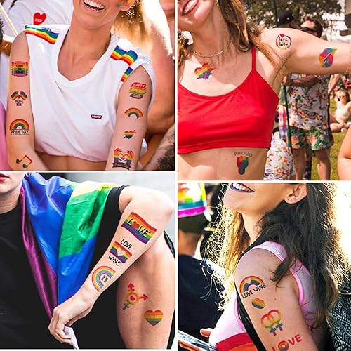 Miniatura 4 de 10 calcomanías de tatuaje del día del orgullo, calcomanías temporales de tatuaje del orgullo gay, tatuajes de patrón de corazones de bandera de