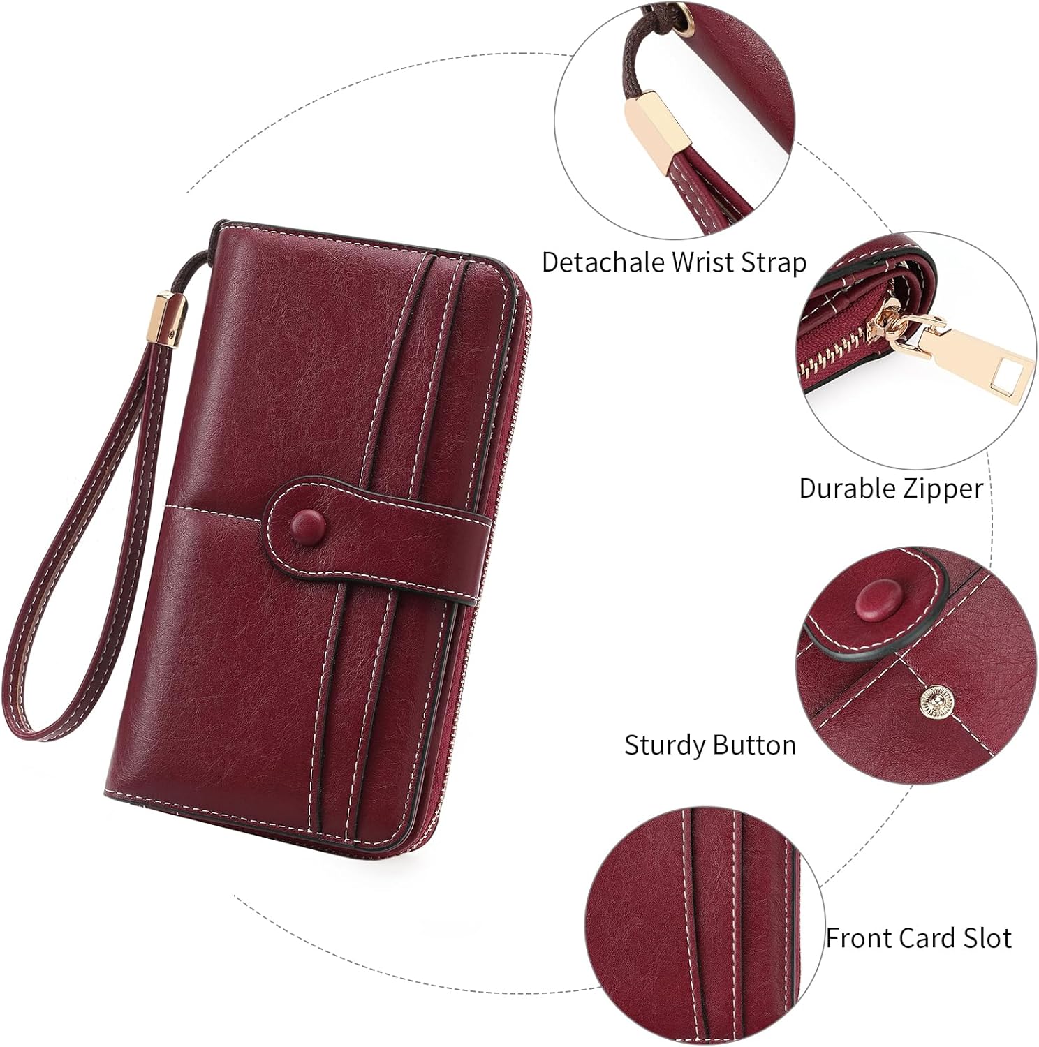 Women Wallet RFID Blocking Card Holder Wristlet Phone Purse Leather Zip Clutch Large Capacity - Image 5