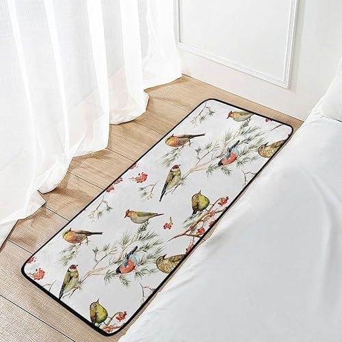 Vista 7 de Gredecor Alfombra de cocina de abeto de invierno, diseño de pájaros, antifatiga, Navidad, invierno, Navidad, decorativo, antideslizante, lavable