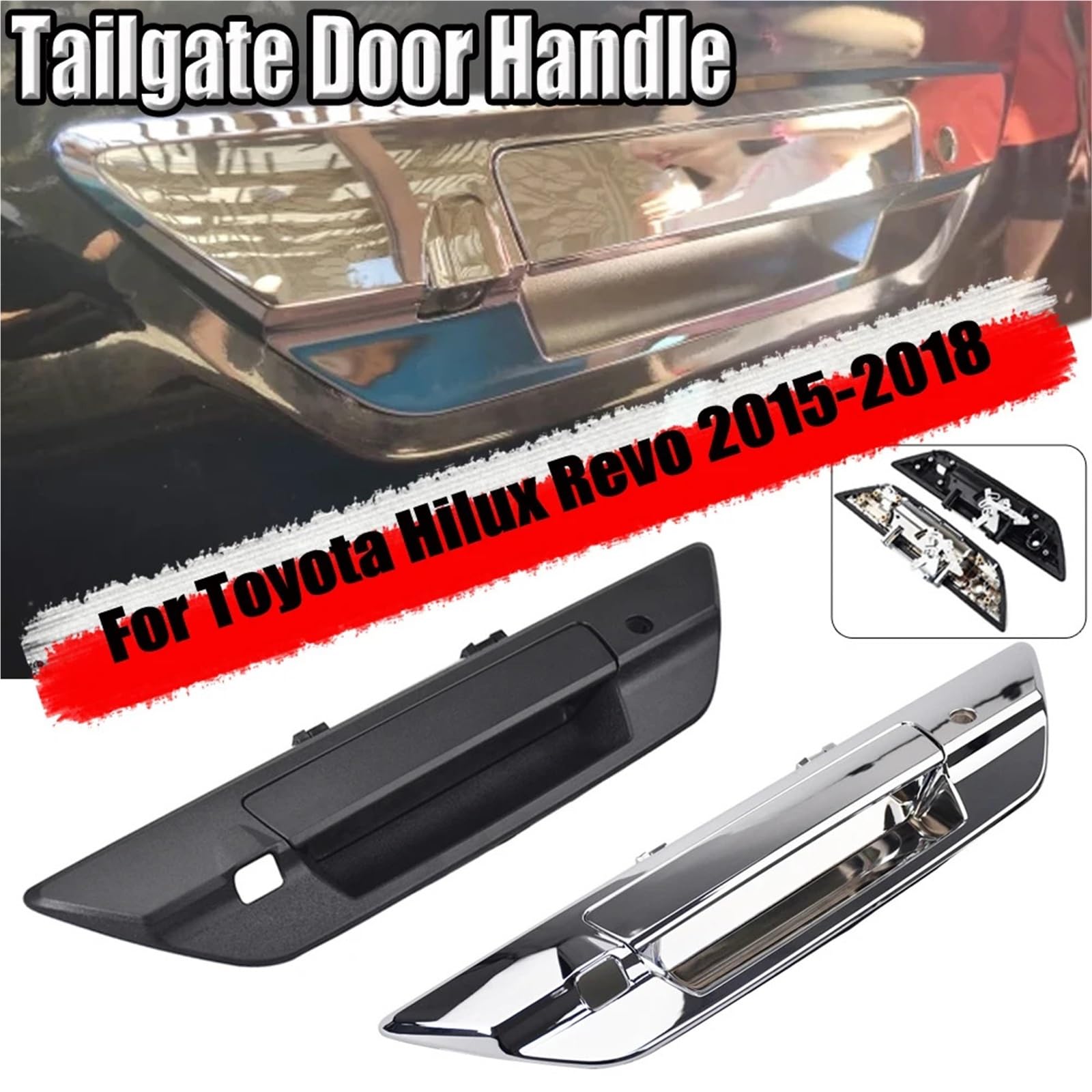 fundas de manija para puerta Trim Manija de puerta trasera con orificios para llave cámara 69090-0K110 690900K110 Compatible Toyota Hilux Revo 2015-2018 Manilla Tirador Lateral(Silver A)
