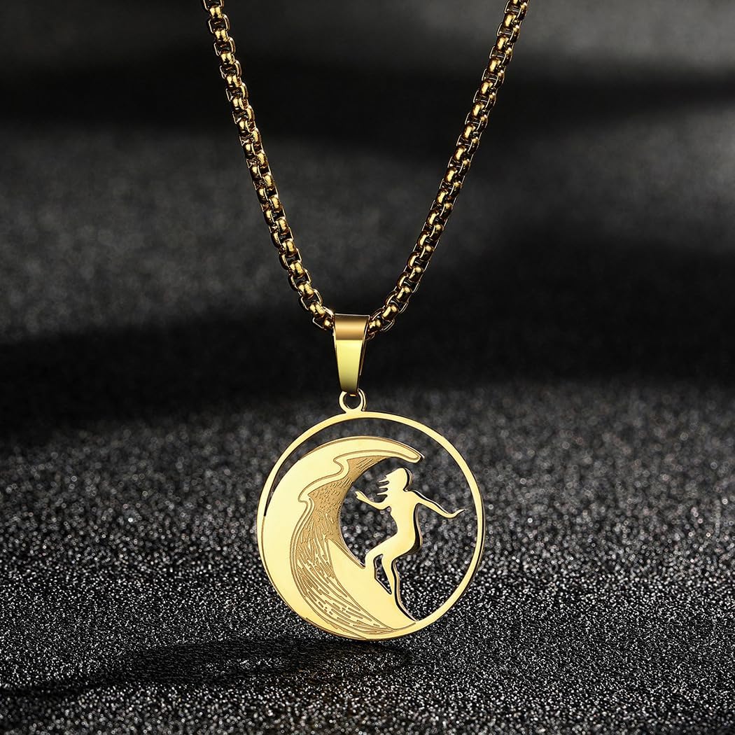 Coin Necklaces For Women, 14k Gold Plated Hollow Surfer Necklace Stainless Steel Metallic Style Minimalism Statement Jewelry Gift - Image 2