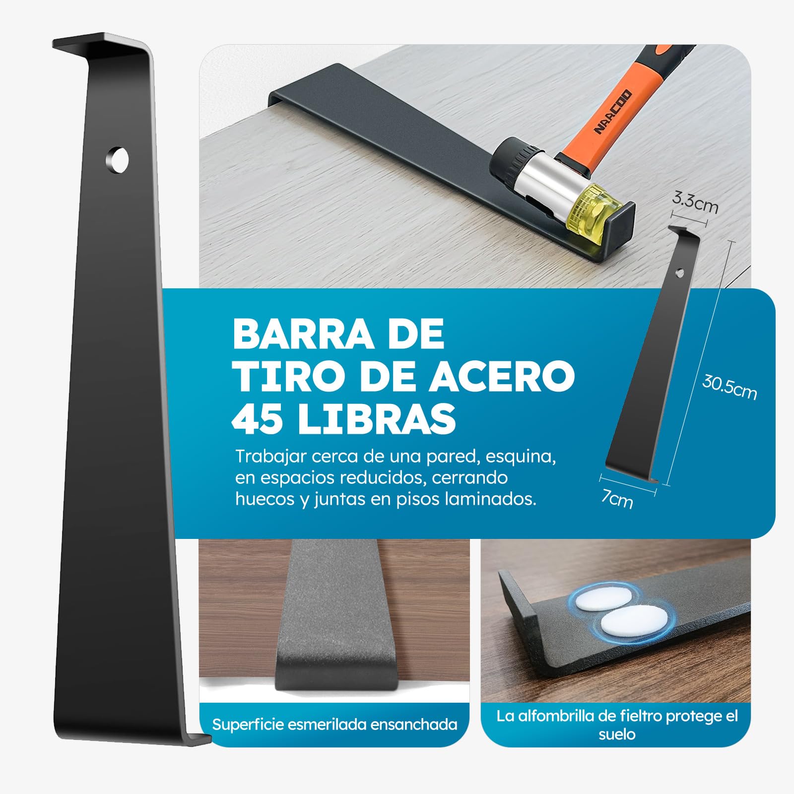 Zozen Herramientas laminadas/bastidores de vinilo, pisos de madera de vinilo golpeando bloques conx, medidor de perfil de 25.4cm, palanca, 40 almohadillas de suelo, martillo de goma.