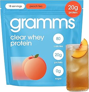 GRAMMS Clear Protein Powder | 20G Whey Isolate | Gluten Sugar Lactose Free | Peach Tea | 18 Servings