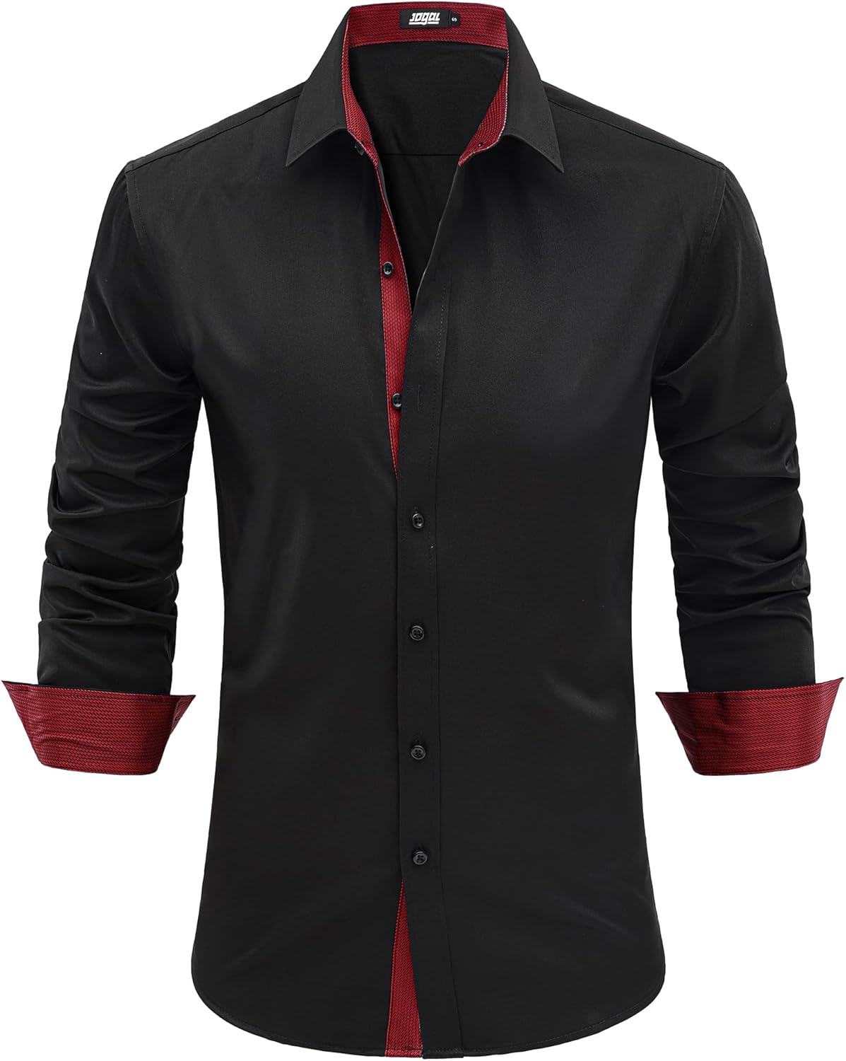 JOGAL Men's Dress Shirts Regular Fit Long Sleeve Stretch Business Wedding Button Down Shirts - Image 3