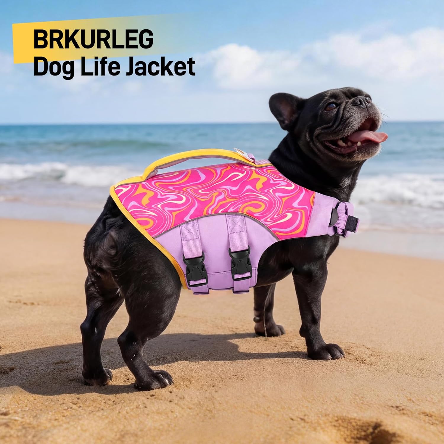 BRKURLEG Dog Life Jacket, High Buoyancy Dog Life Vest for Swimming Boating, Adjustable Reflective Pet Flotation Vest with Rescue Handle, Small Medium Large Dogs Lifesaver for Pool Beach, Purple XXL
