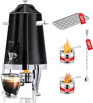 Coffee Urn With Fuel Holder, 3.5 Gallon/13L Stainless Steel Beverage Dispensers for Coffee Tea Hot Water, Hot Drink Dispenser with Stand, Chafer Urn with Spigot for Parties Catering Painted Black