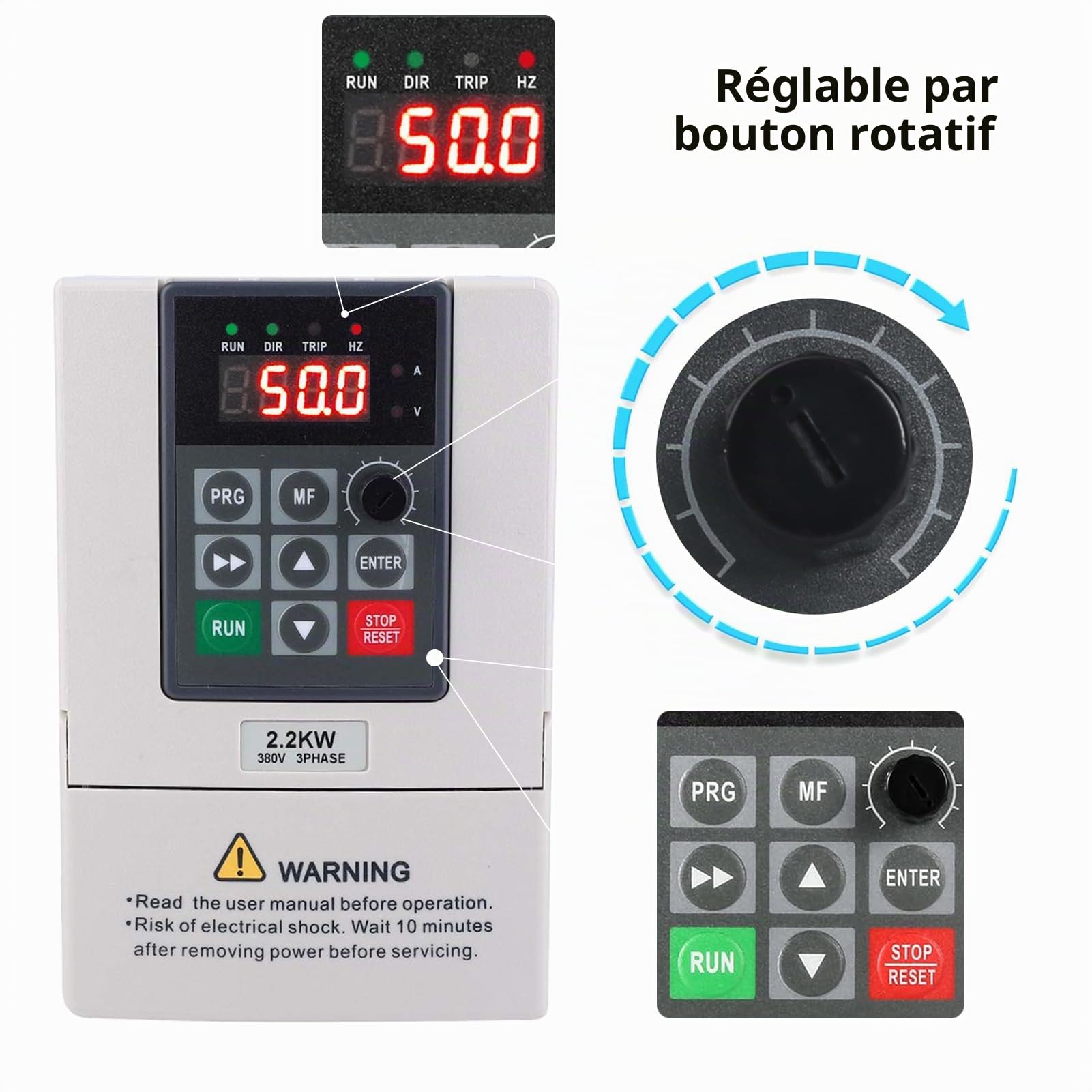 Variateur 220 380,2.2kw Variateur de Vitesse de Moteur EntréE MonophaséE 220V, Sortie TriphaséE 380V Variateur de FréQuence pour ContrôLe de La Vitesse du Moteur
