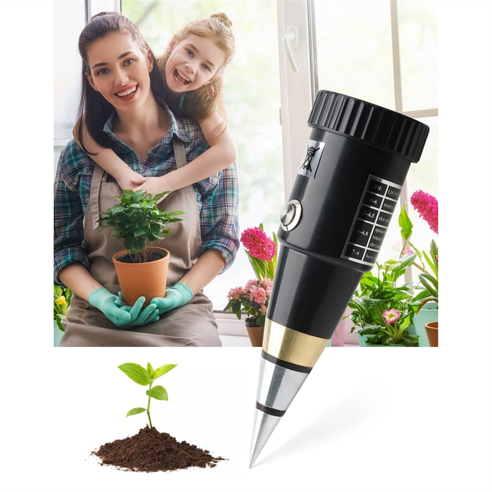 Medidor De Humedad, Medidor De Ph Y Humedad del Suelo, Medidor De Ph del Suelo con Junta Impermeable, Medidor De Humedad del Suelo para Jardín, Medición De Precisión.