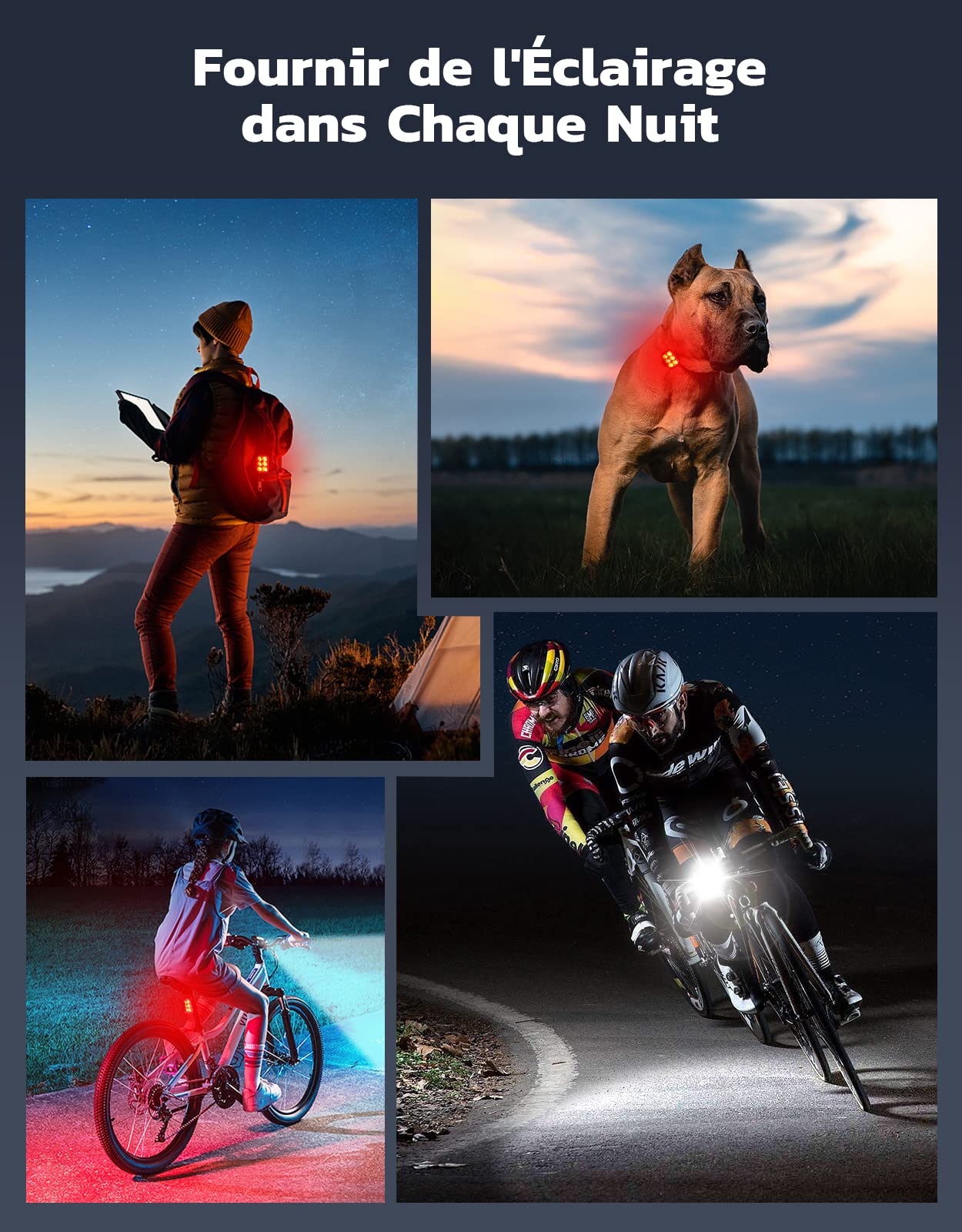 Glangeh Lumiere Velo Avant et Arriere, 4 + 6 Modes Lampe Velo Ultra Slim USB Rechargeable avec Charge Rapide de 1,5H, Étanche IP65, LED Puissante pour Cyclisme Nocturne, Eclairage Moto pour VTT, VTC