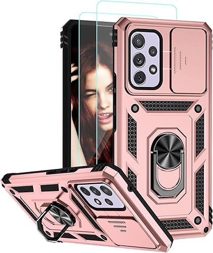 Funda compatible con Samsung Galaxy A53 5G, funda Samsung A53 2 unidades protector de pantalla HD. Funda protectora de cámara deslizante integrada,