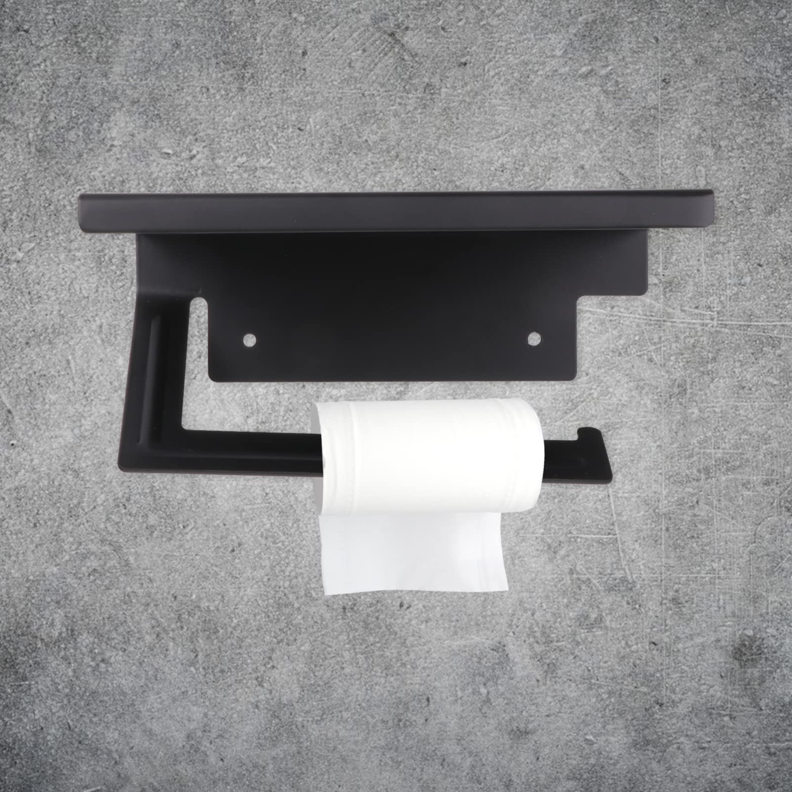 VASDEV Porta Asciugamani di Carta da Parete con mensola Dispenser di Carta igienica da Parete per Bagno Scaffale portaoggetti per Telefono con Viti per Bagno di casa Nero (Nero 18X12CM)