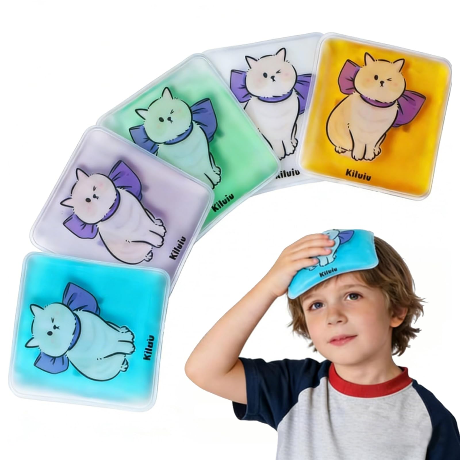 Kids Boo Boo Ice Packs Reusable, 5-Pack Child-Safe Soft Flexible Hot Cold Therapy for Toddler Fever, Teething & Injuries