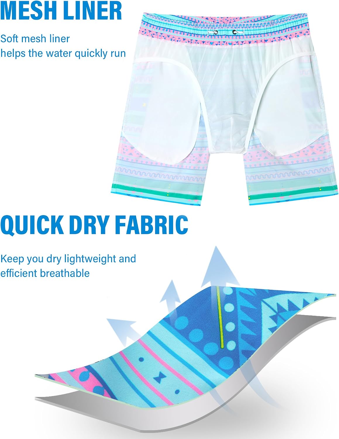 Gleeease 5inch Mens Swim Trunks: with Mesh Liner Pockets Drawstring Quick Dry Stretch Lined Funny Beach Swimming Pool Surf