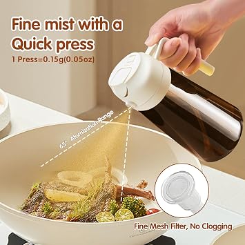 YARRAMATE 16oz/470ml Light-Blocking Dark Oil Sprayer for Cooking, 2-in-1 Olive Dispenser Bottle, Premium Amber Glass, Food-Grade Mister for Air Fryer, BBQ, Kitchen Use (Black & White)