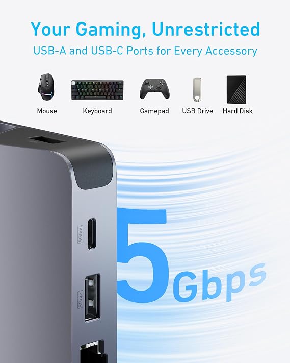 Anker Steam Deck Dock, 6-in-1 4K@60Hz HDMI Docking Station for Steam Deck | 4K HDMI, 1Gbps Ethernet, 2 USB-A, USB-C Port, Fast Charging, for Steam Deck (OLED)/ROG Ally/Legion Go (Not for Rog Ally X)
