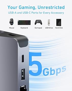 Anker Steam Deck Dock, 6-in-1 4K@60Hz HDMI Docking Station for Steam Deck | 4K HDMI, 1Gbps Ethernet, 2 USB-A, USB-C Port, Fast Charging, for Steam Deck (OLED)/ROG Ally/Legion Go (Not for Rog Ally X)
